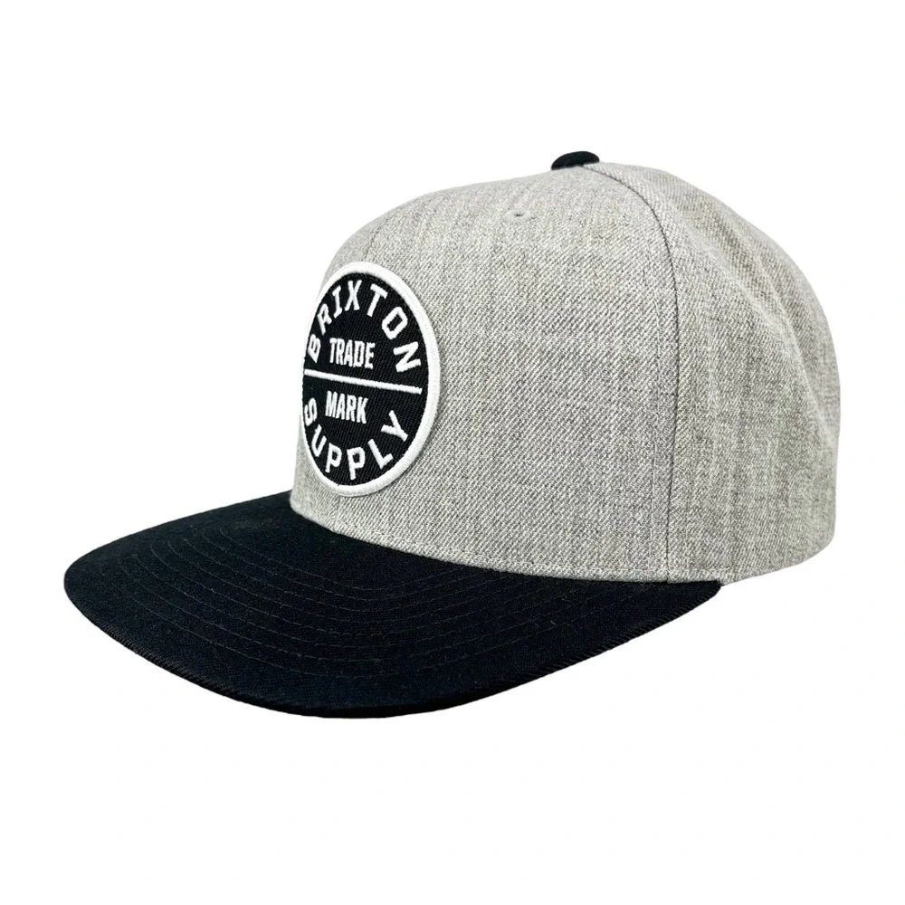 Brixton Gray & Black Circle Patch Logo Flat Bill Snapback‎ Cap Hat